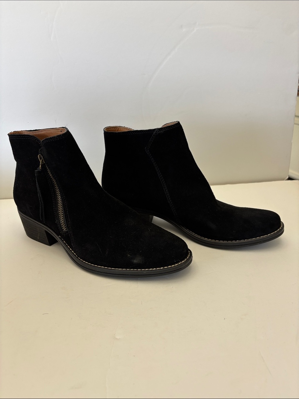 White Mountain Black Suede Ankle Booties with Side Zip